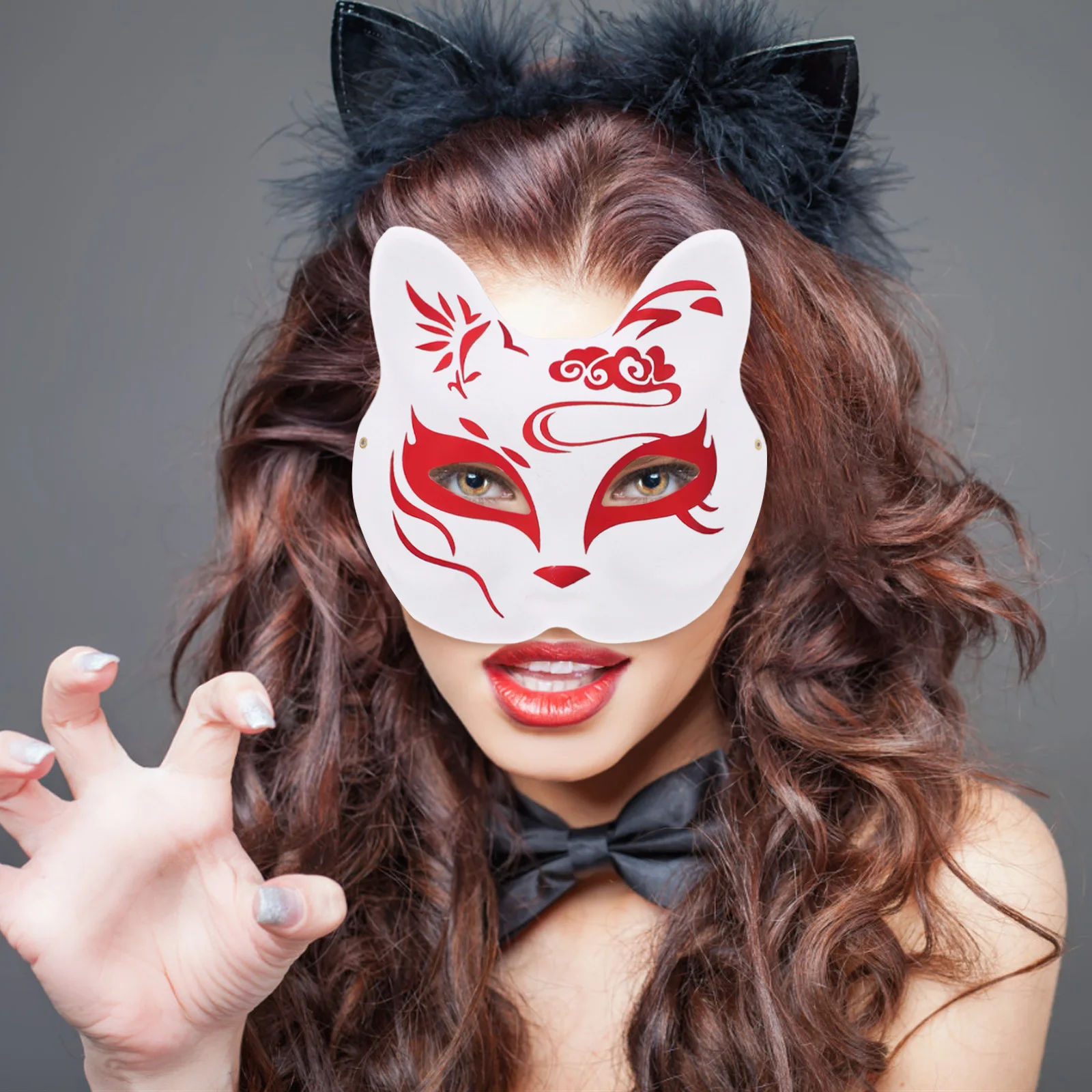 10 قطعة قناع الثعلب الفارغ لب الورق الأبيض لتقوم بها بنفسك الحرفية الحيوان قناع الوجه للرسم غير مصبوغ أقنعة زي الهالوين مع شبكة العين #2
