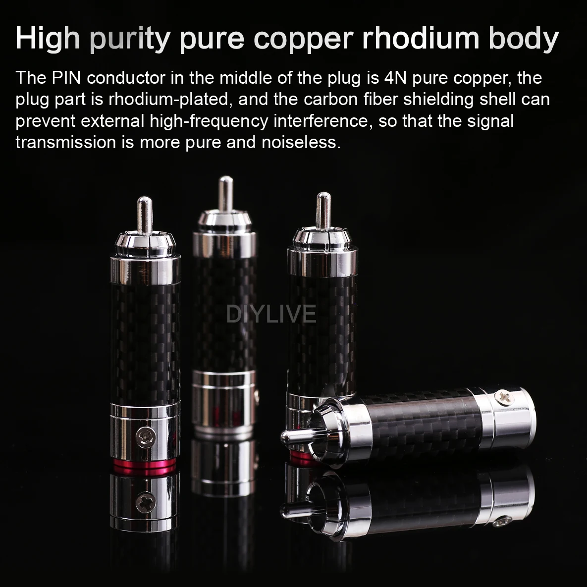 DIYLIVE 4-teiliger FuruTECH CF-102(R) Rhodinierter Kohlefaser-Stecker, RCA-Lotus-Kopf, lötfreies, selbstsicherndes Anschluss-Audiokabel