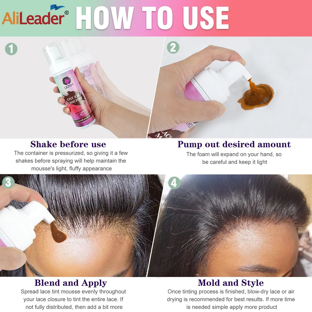 Mousse de tinte de encaje de 6,8 fl oz para cabello de mujer, Mousse de cabello derretido de tinte de encaje, pelucas de encaje de peluca, peluquines y postizos