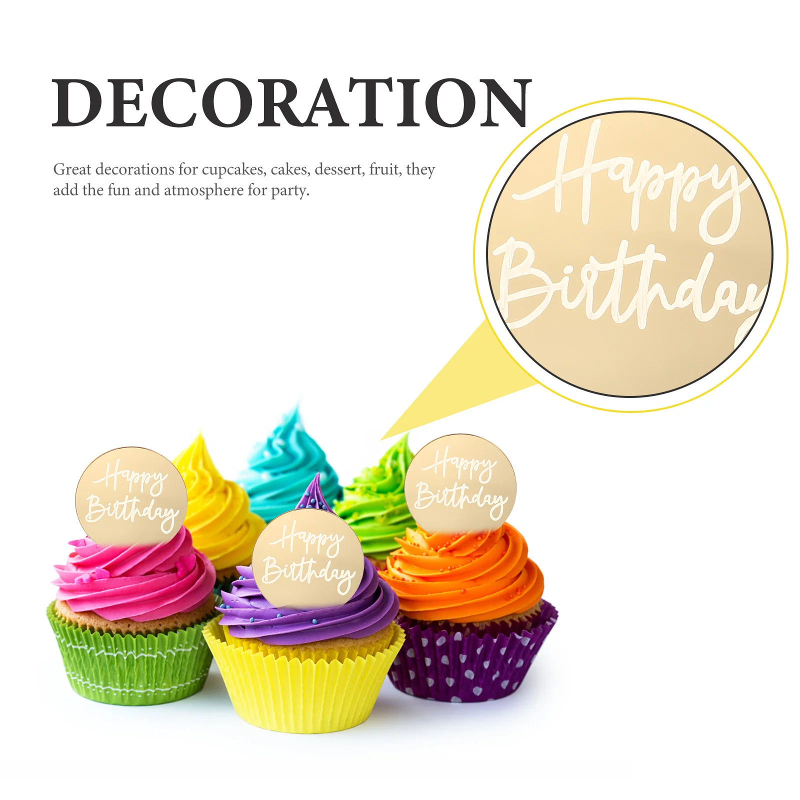 

20Pcs Birthday Cake Toppers Acrylic Delicate Cupcake Discs Multi-Function Engraved Decorative Round Cupcake Supply