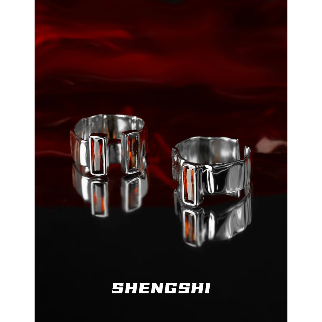 SHENGSHI original 4A zirconia niche design red zirconia opening senior dark couple ring for men and women