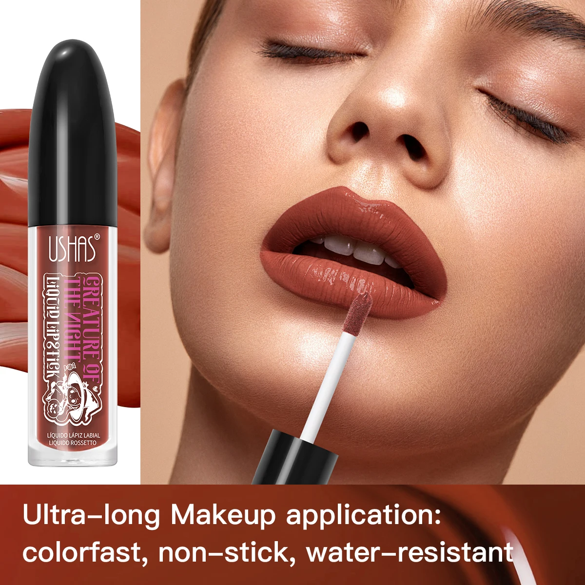 Ushas, vloeibare lipkleur, matzwarte lipgloss, langdurig, gemakkelijk aan te brengen, hydraterende vakantiefeestlippenbalsem