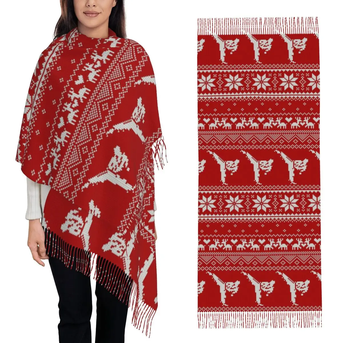 Karate Ugly Christmas Sweater Scarf Tassel Scarves Women Soft Warm Shawls and Wraps Long Fall Winter Shawl Wrap