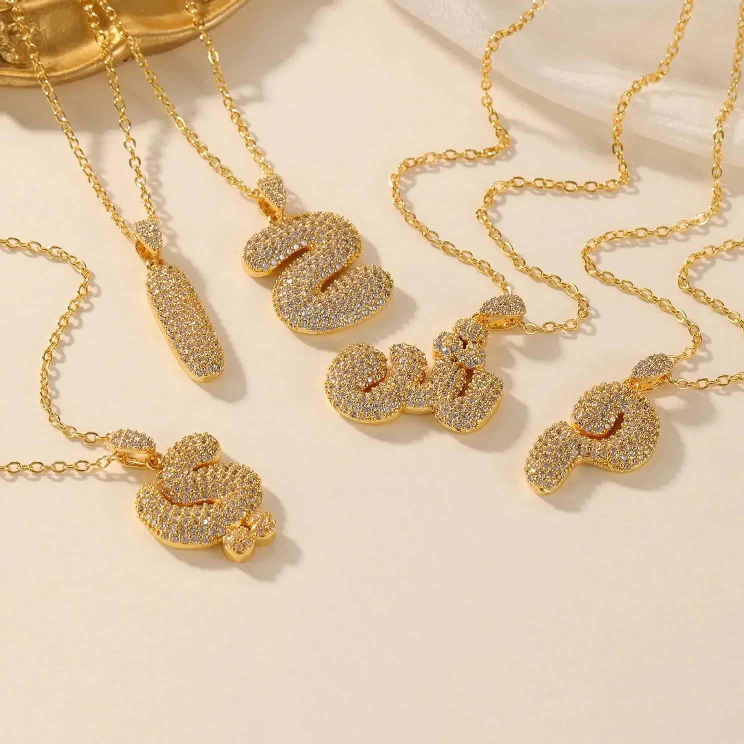 

Zircon Letter Pendant Custom Arabic Bubble Letter Necklace Personalized Luxury Jewelry Necklace Muslim Eid Gift for Women Charm
