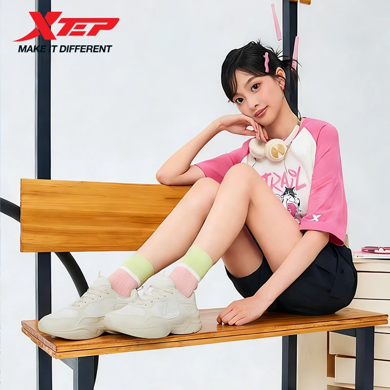Xtep Casual Shoes For Women Breathable Cushion Street Style Shock Absorption Durability Leisure Walking Sneakers 875318320047
