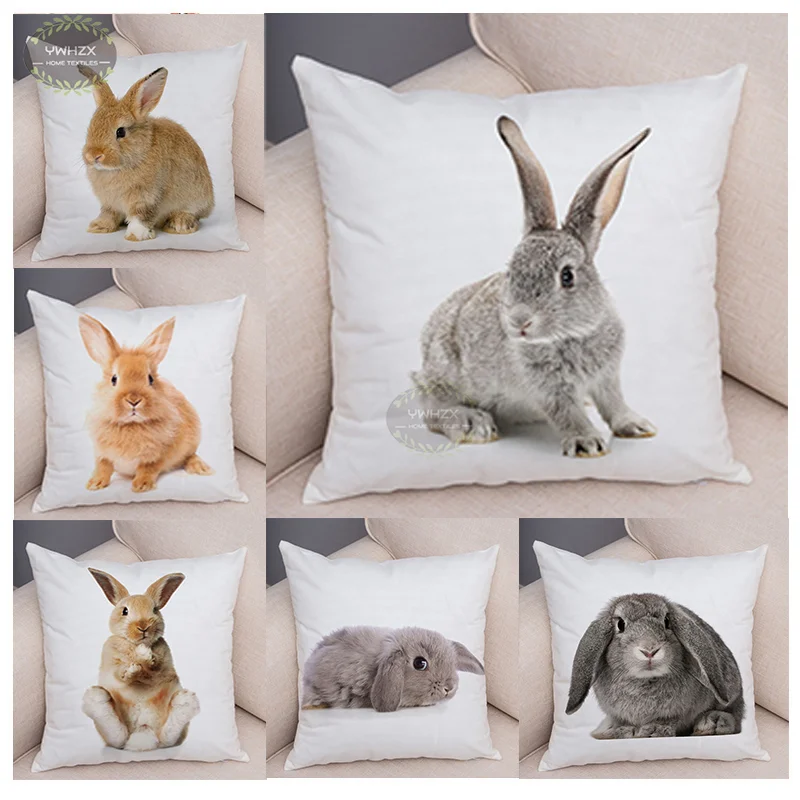 

Cute Rabbit Pillow Case Peach Skin Pattern Comfortable Car Sofa Children's Pillowcases Animal Print Cushion Cover Decoration