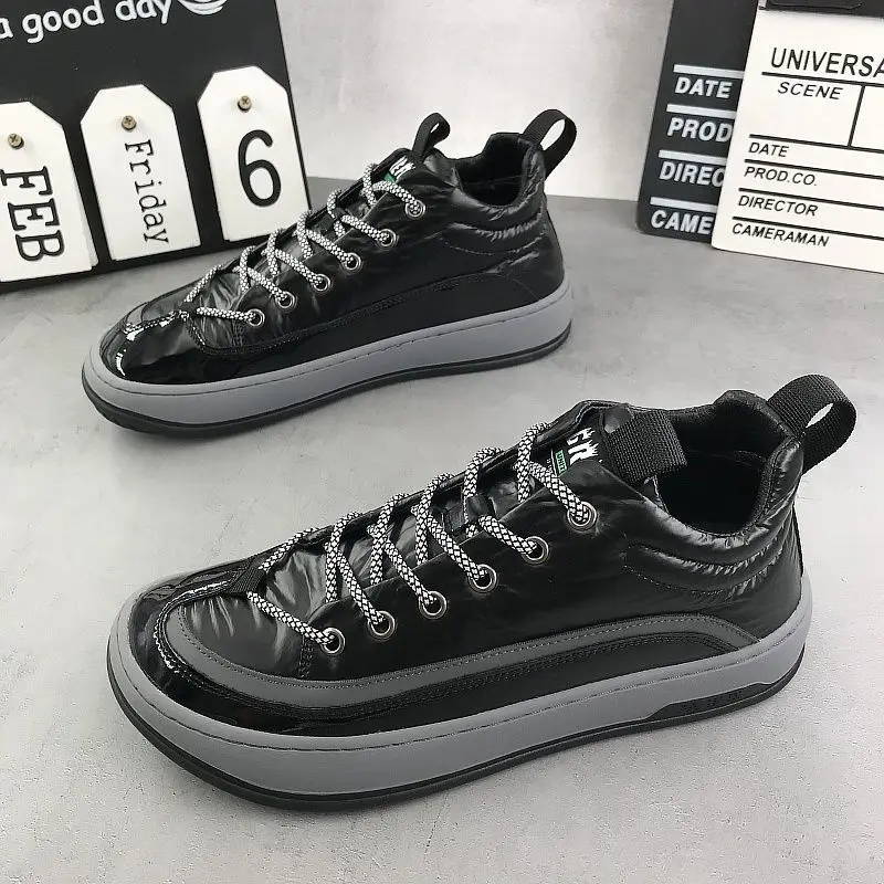 Mens Sneakers Casual Fashion Canvas Height Increased Platform Shoes Trend Cool Mixed Colors Plush Winter High Top Board Shoes