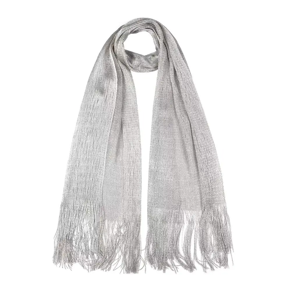 Sunscreen Lace Tassels Silk Scarf Thin Bib Golden Silvery Shiny Scarves Neck Cover Fashion Hijab For Spring Summer Autumn view 5