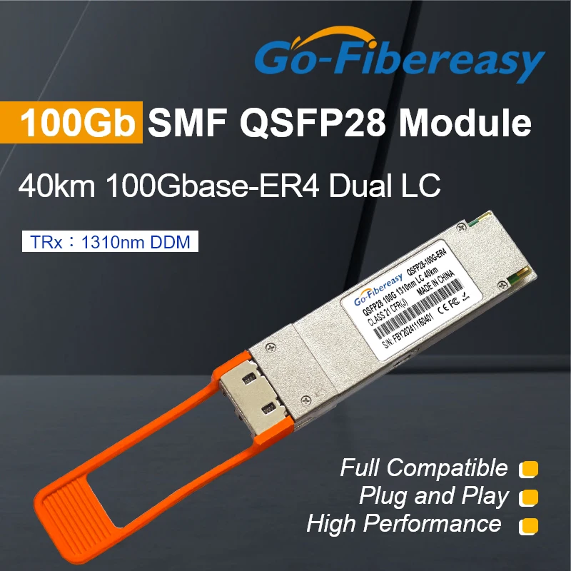 

Модуль оптического приемопередатчика 100G QSFP28, 40 км, 100GBASE-ER4 LWDM4 SMF 1310 нм, дуплексный LC для микроtik/ZTE/Cisco/Juniper, оптоволоконный переключатель