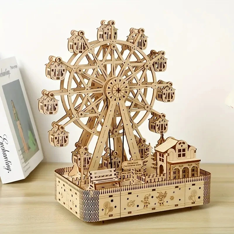 New Arrival Music Ferris Wheel 3D Three-dimensional Puzzle, Wooden Building Model Ornament Assembly,Adult Creative Assembly Educ