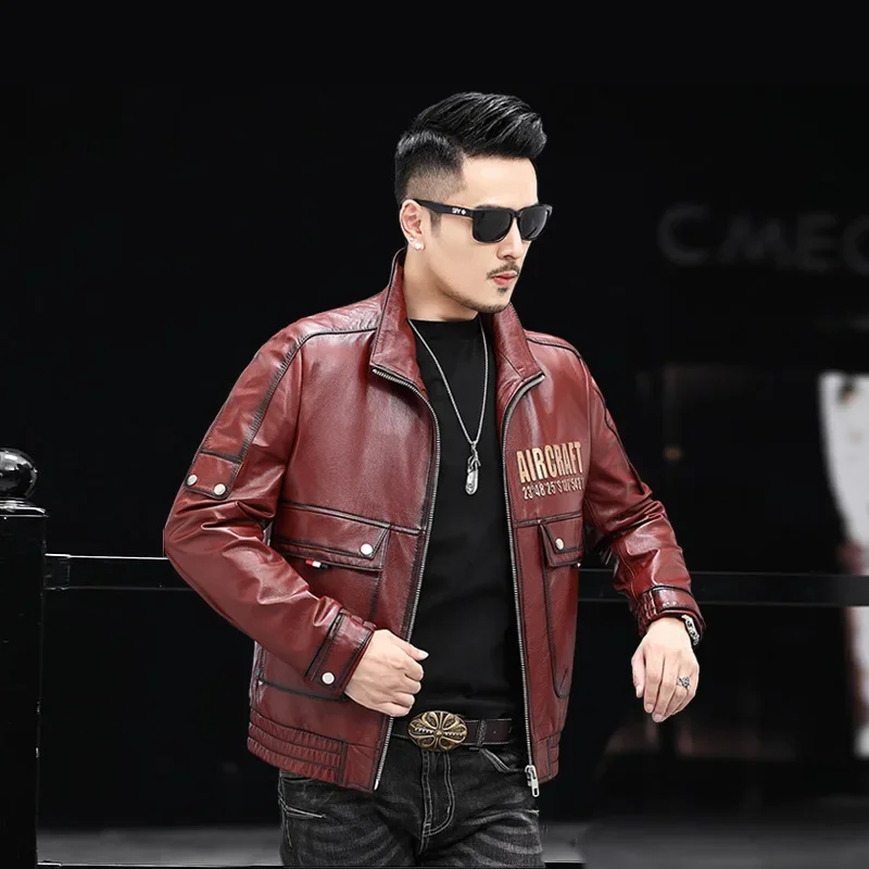 Genuine Leather Jackets for Men 100% Natural Cowhide Short Stand Collar Motorcycle Leather Clothes Fall Winter New Men's Jacket