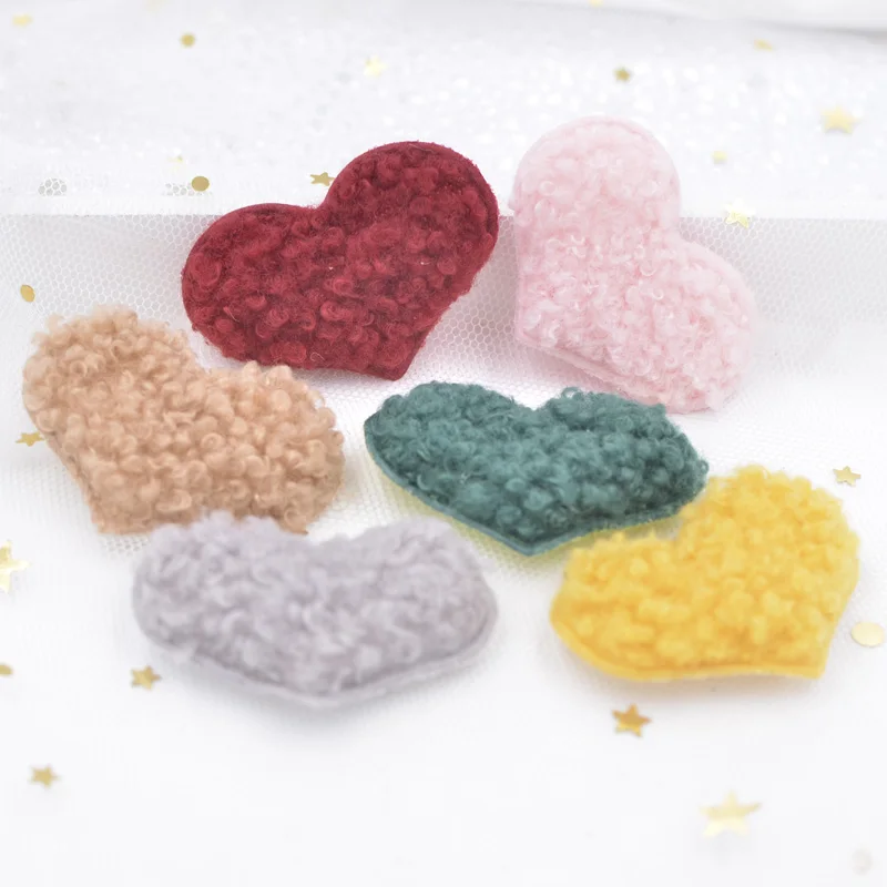 12Pcs Upscale Teddy Plush Padded Patches Soft Heart Appliques for Crafts Clothes Sewing Supplies DIY Hair Clips Accessories