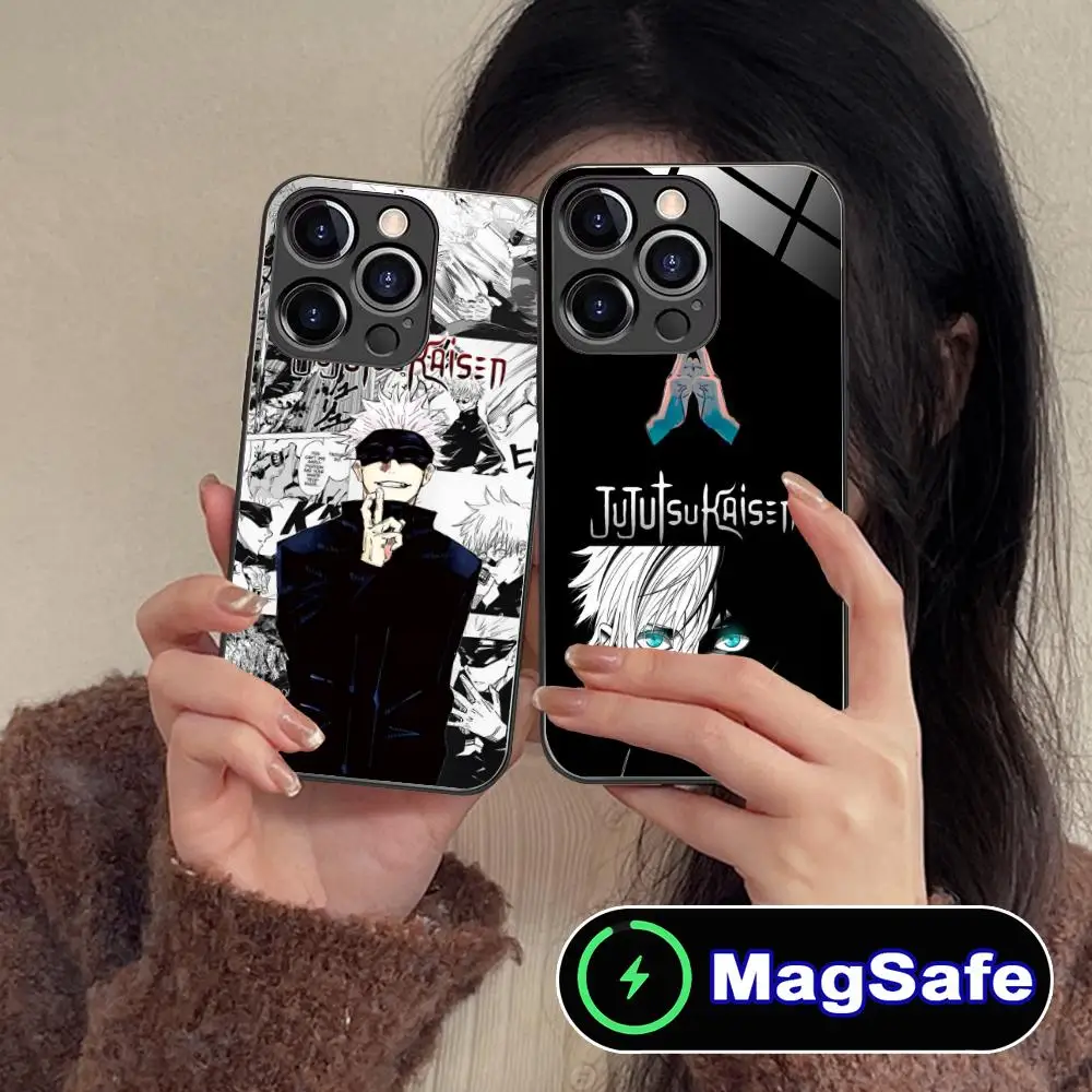 

Чехол для телефона Jujutsu Kaisen Satoru Gojo для iPhone 17, 16, 15, 14, 13, 12, 11 Air Pro Max Plus Mini MagSafe, стеклянный цветной чехол