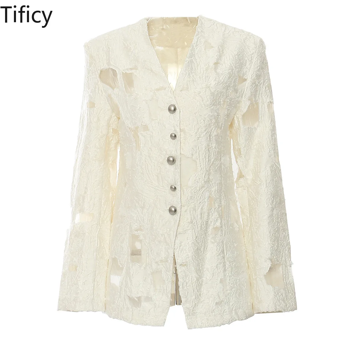 TIFICY Early Autumn New Hollowed Out Jacquard Single Breasted Slim Fit Blazers Coats High-quality Women's Top Jacket