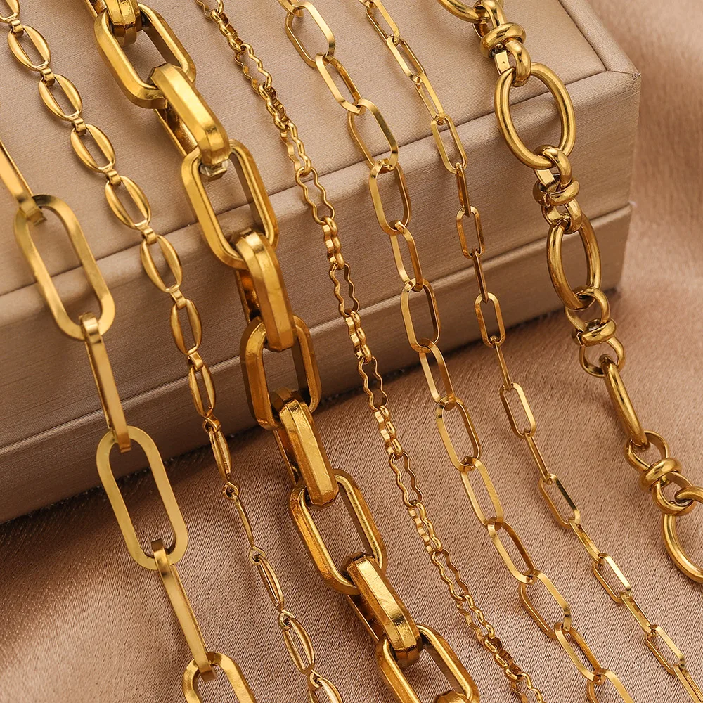 1 Meter Stainless Steel Chains for DIY Jewelry Making Gold-Plated PVD Rectangular Link Rolo Chunky Bracelets Necklaces Wholesale view 3