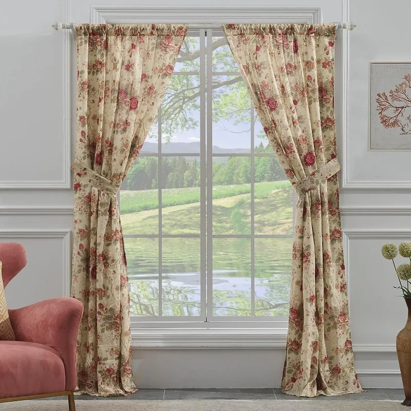 

Antique Rose 100% Cotton Curtain Panel Pair, 42 W X 84 L Inches Each, Set Of 2 - Ecru