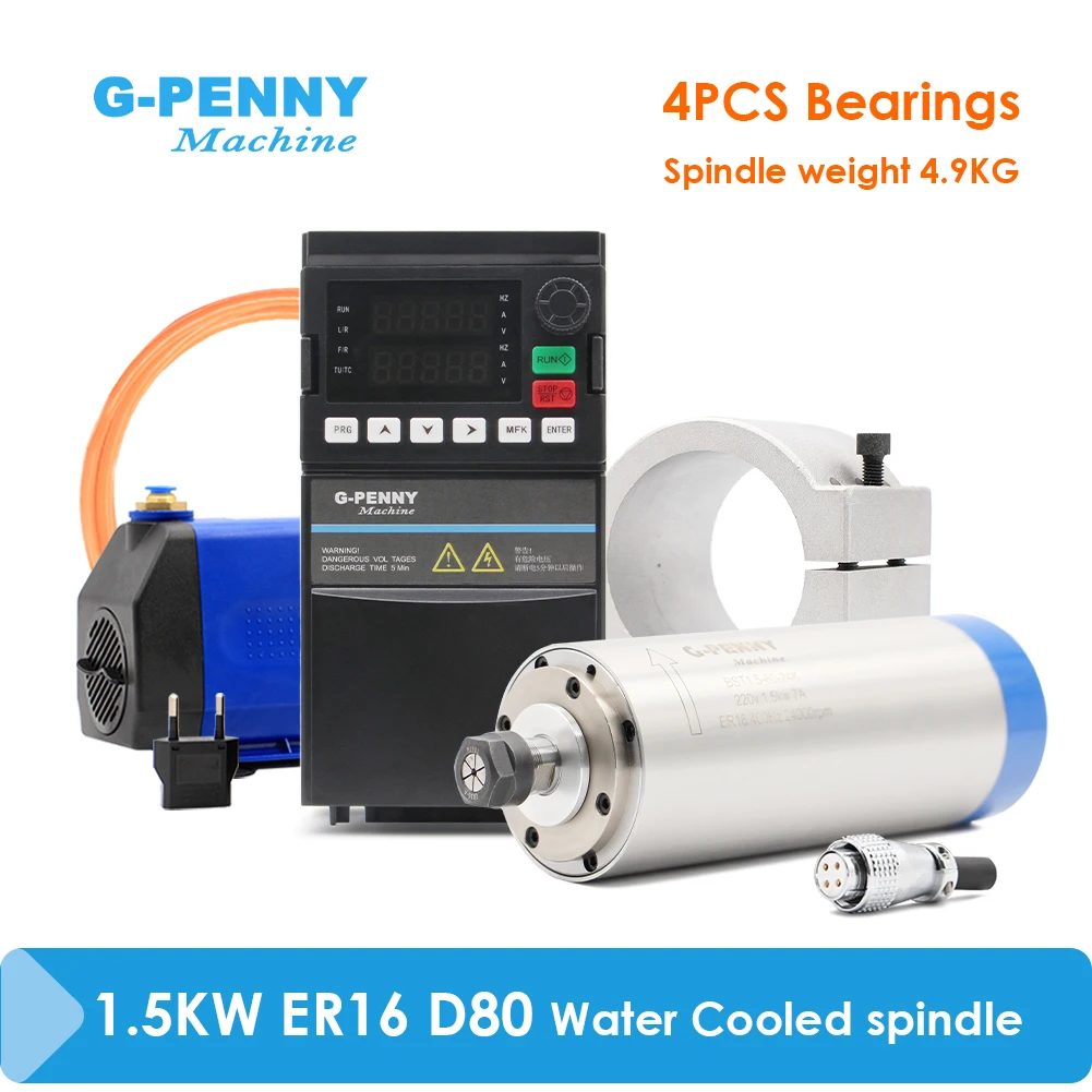 

G-Penny 1.5kw ER16 D80 Water Cooled Spindle kit & 1.5kw YF42 frequency Drive & Holder & 75w Pump CNC Milling machine