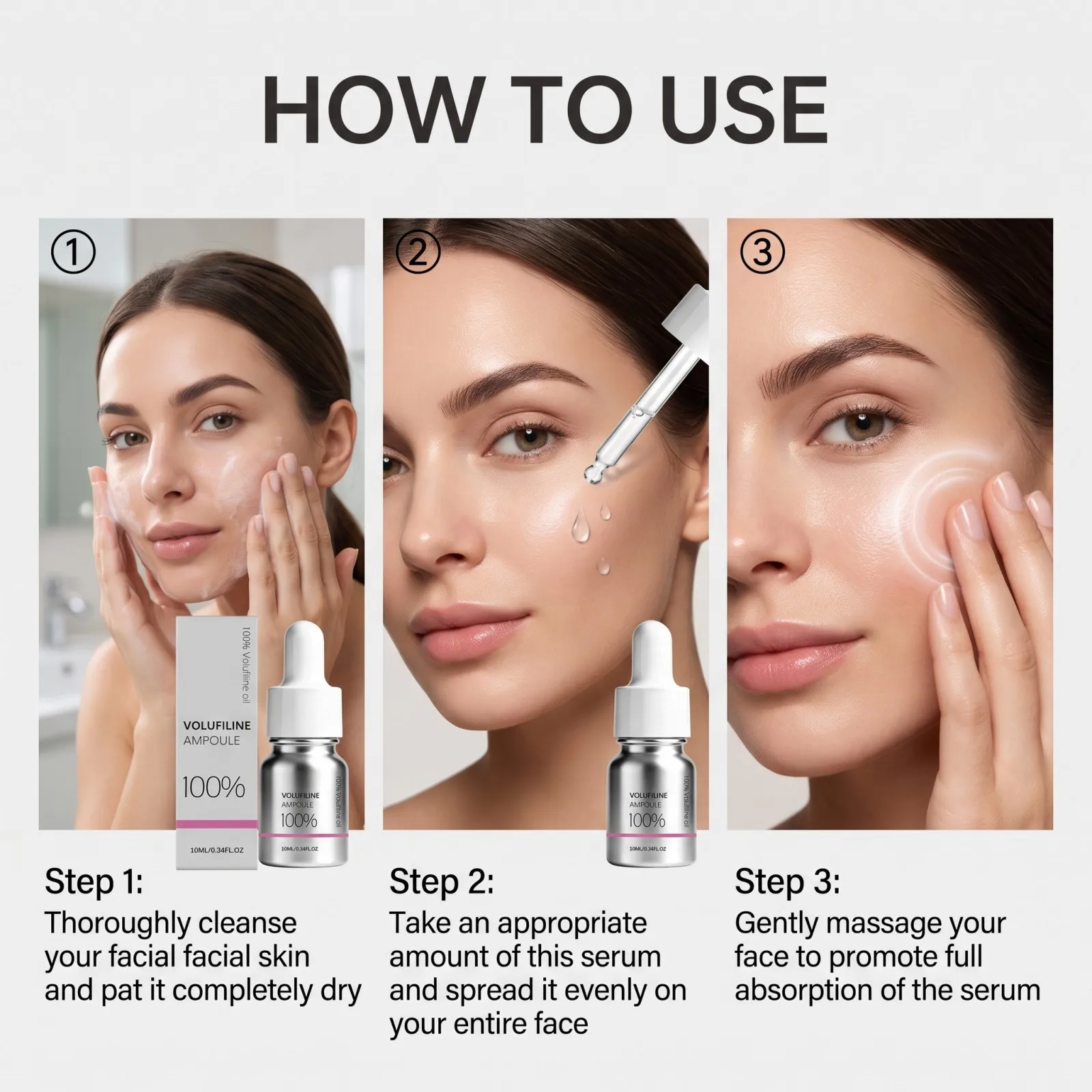 100% Volufiline Plumping Ampullen-Serum Feuchtigkeitsspendend Hautvolumen Steigern Glanz Verbessern Glatte Textur Schnell Einziehend Gesichtspflege 10ml – Detail 2