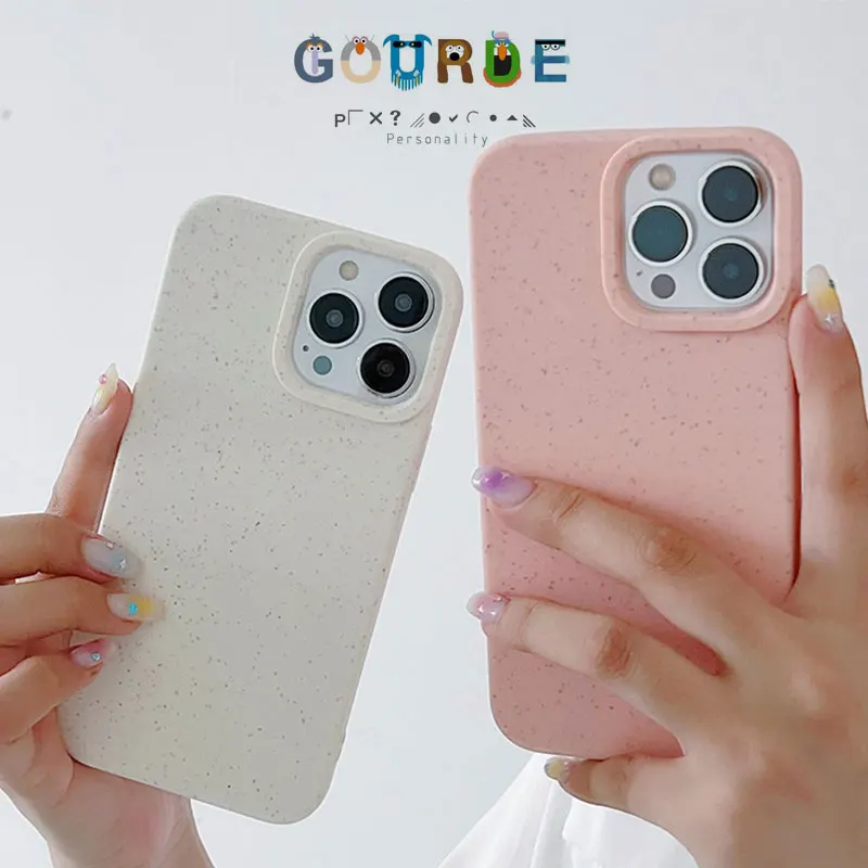 

Gourde Simple Solid Color Biodegradable Wheat Straw Soft Silicone Phone Case For iPhone 15 16 Pro Max 14 13 12 11 XS Max XR 7 8P