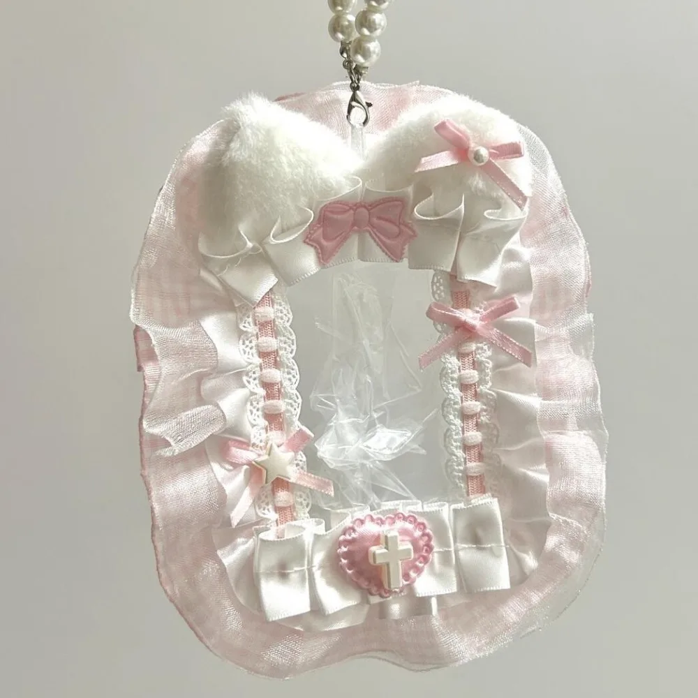 

Sweet DIY Plush Card Holder Lolita Anime Lace Photocard Case Idol Display with Ribbon Photo Protector Case Card