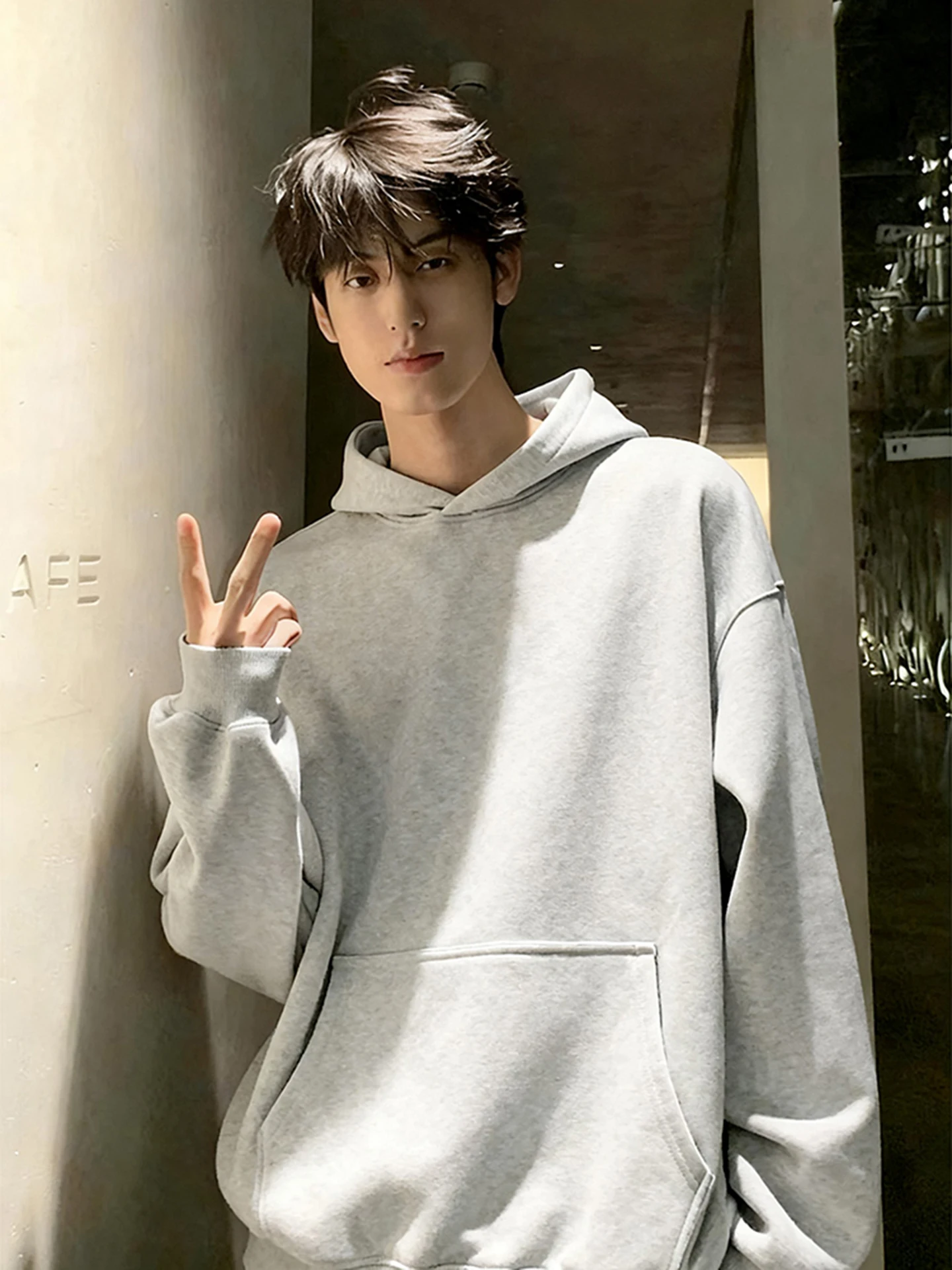 

American Sle Fce Lined Hoodie Men's Autumn Winter Heavyweight Color Sweatirt Comfortable Loose Fit Casual Wear