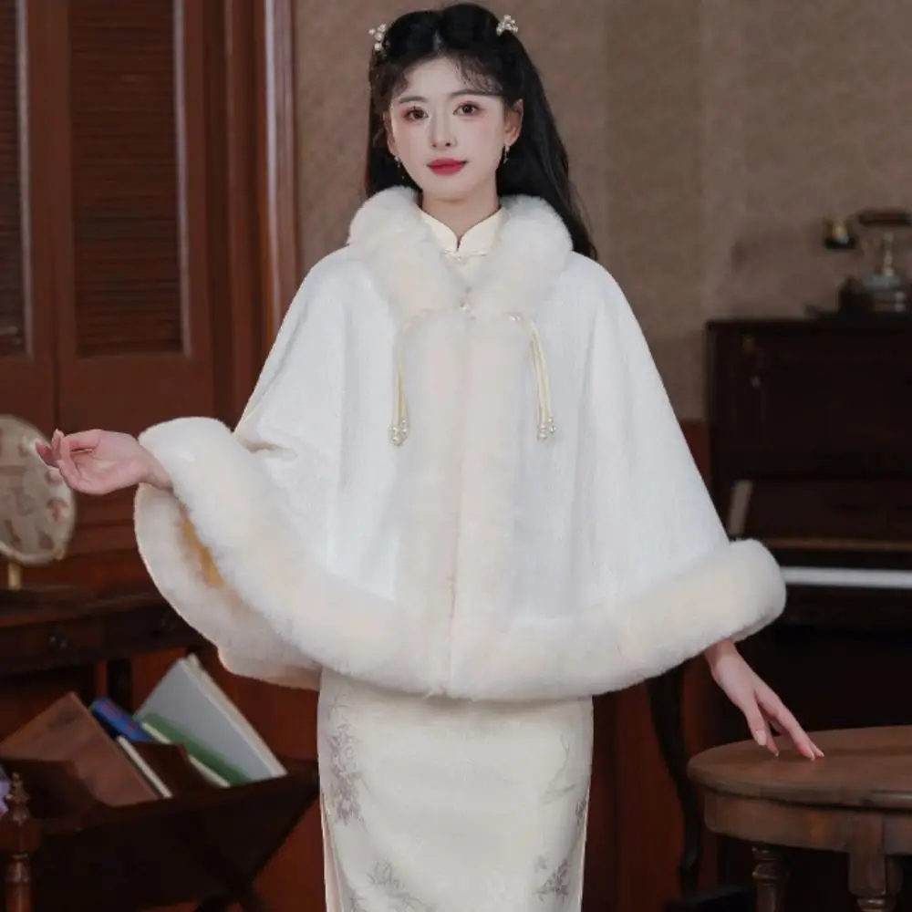 

Warm Thicken Plush Chinese Style Cloak Elegant Wrap Women Knitted Cloak Shawl Short Winter Warm Cape Autumn Winter