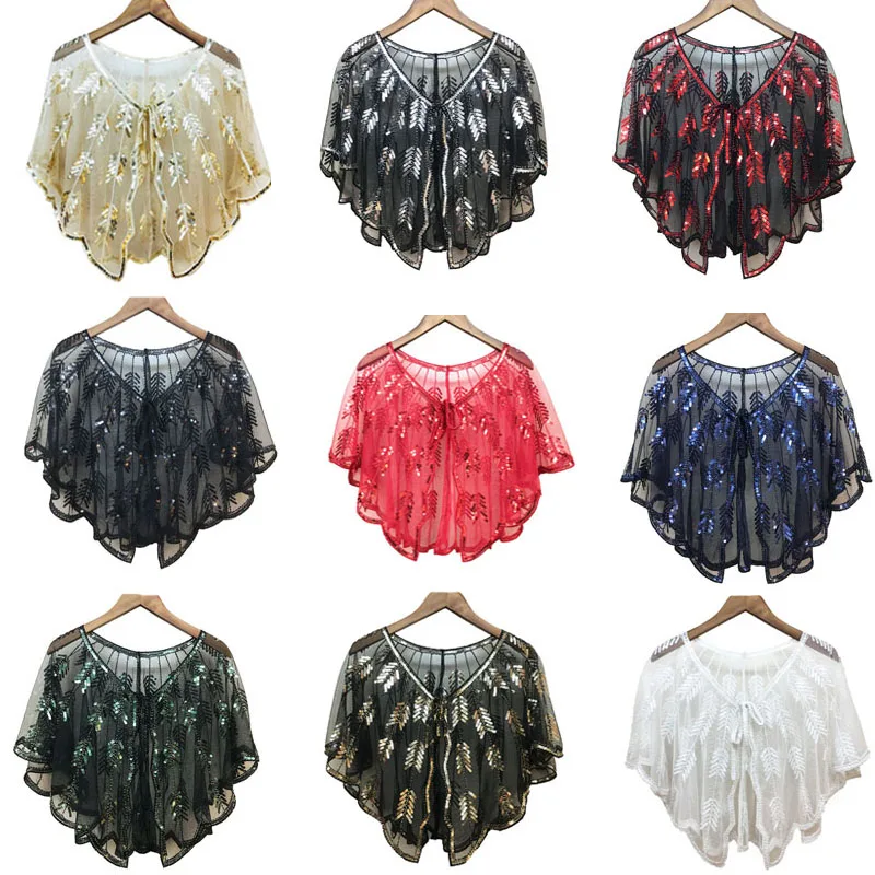 

Women Vintage Sequin Summer Handmade Crochet Lace Mesh Shrug Bolero Embroidery Cardigan Feminino Short Cape Oversized Tops Cape