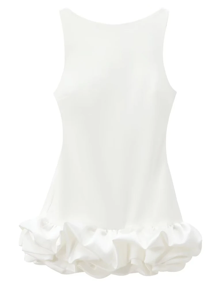 HXAO White Short Dress Women\'s Ruffle Backless Party Dresses Black Red Sleeveless Bodycon Mini Dress Woman Summer Sexy Vestidos