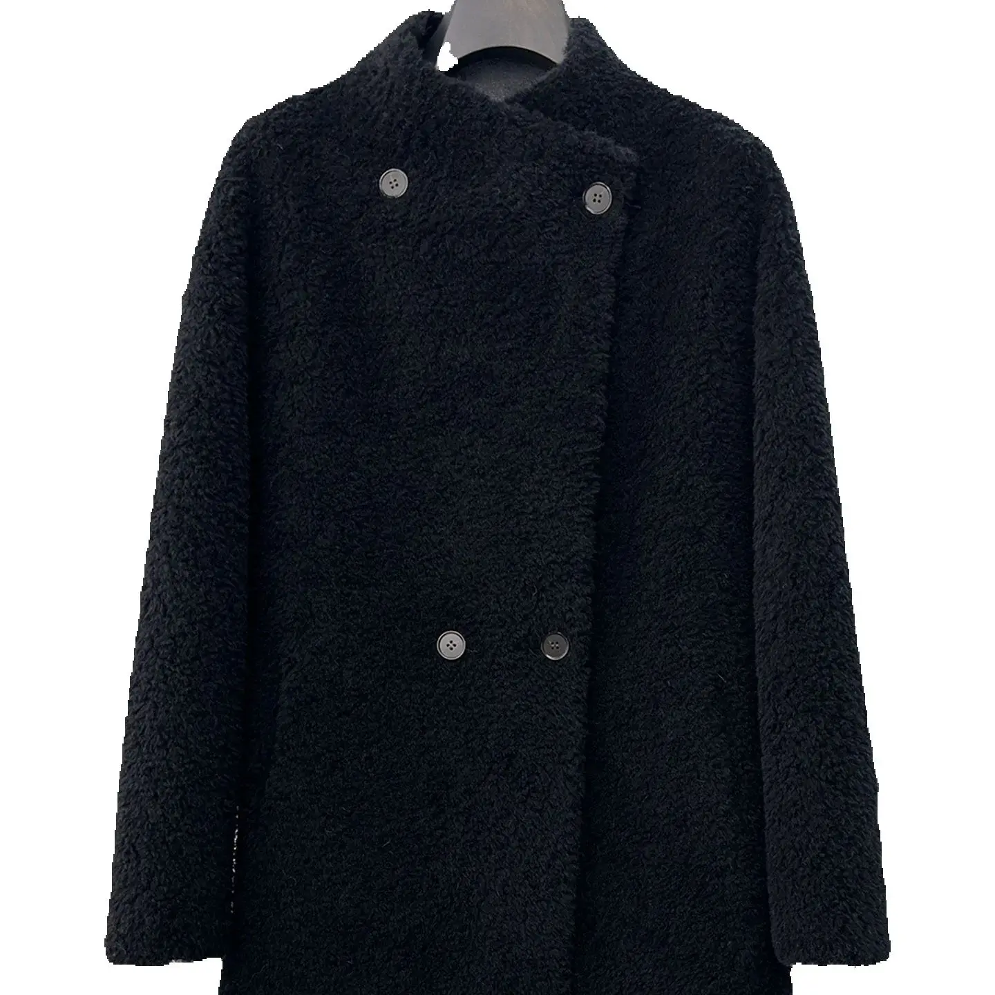 

Новая модная женская шуба средней длины с воротником-стойкой зимы 2025 года, состоящая из смеси овчины и меха.