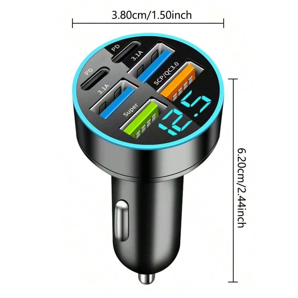 6 في 1 شحن سريع شاحن سيارة PD QC3.0 USB C شاشة ديجيتال آيفون سامسونج فيفو ممن لهم Oneplus سيارة الهواتف المحمولة محول