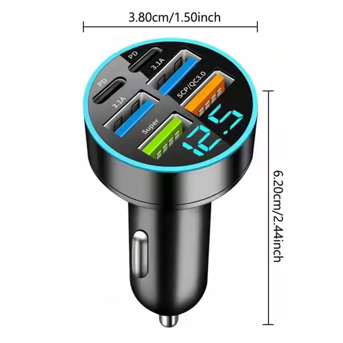 PD 6 In 1 Fast Charging Car Charger QC3.0 USB C Digital Display For iPhone Samsung Vivo OPPO Oneplus Car Mobile Phones Adapter - Image 6