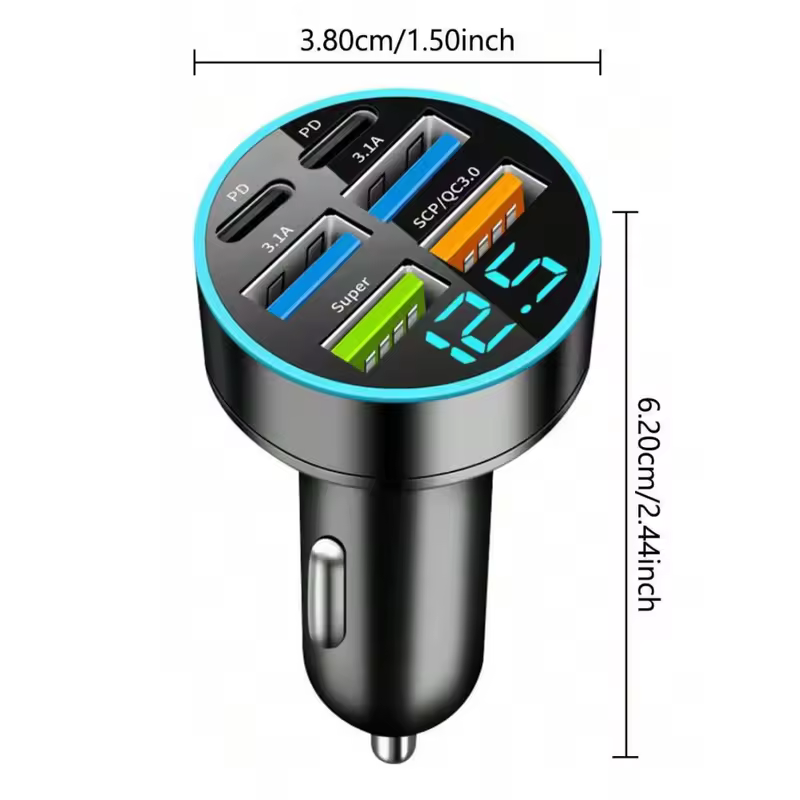 PD 6 In 1 Fast Charging Car Charger QC3.0 USB C Digital Display For iPhone Samsung Vivo OPPO Oneplus Car Mobile Phones Adapter - Image 6