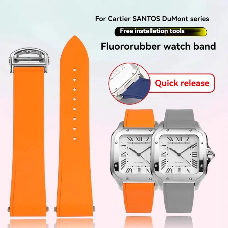 

For Cartier SANTOS Dumont Series WSSA0009 WSSA0018 Fluororubber Watch Strap Women Men 19mm 21mm Soft FKM Rubber Watchband