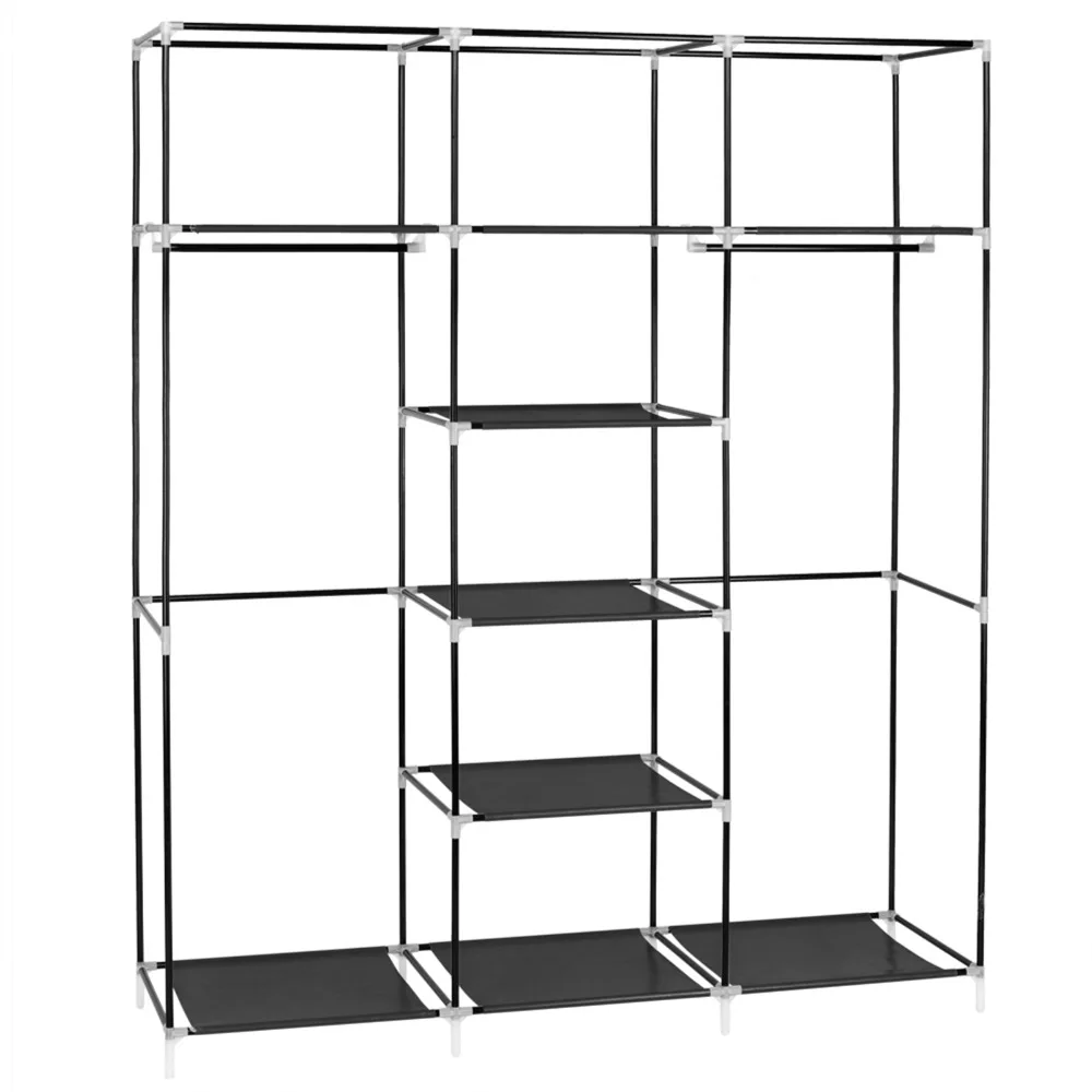 69" Clothes Wardrobes Non-Woven Fabric Closet Double Rod Storage Organizer Black