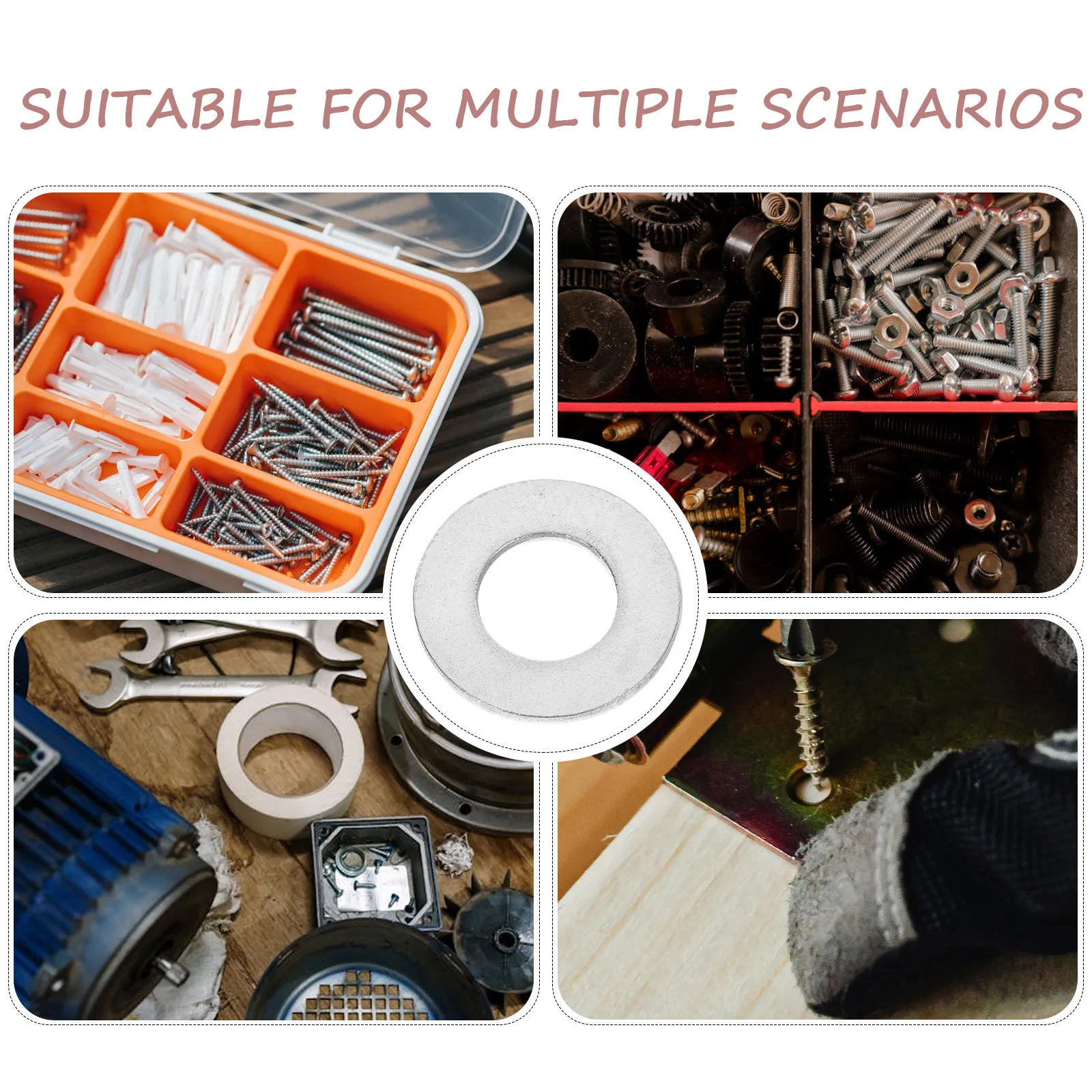 50Pcs Flat Washers 304 Stainless Steel Durable Anti-Loosening Screws Bolts Repair Washer Set for Mechanical Equipment