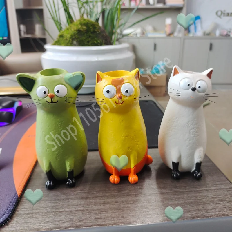 Cute Cat Shaped Resin Vase, Resin Quirky Cat Planter Animal Sculpture Creative Animal Flower Pot