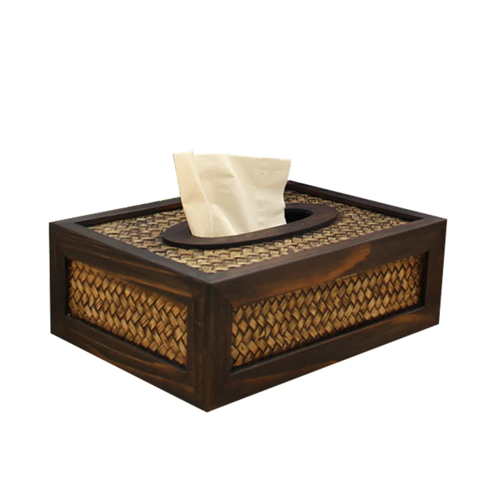 

Solid Wood Tissue Box Holder Paper Container Bamboo Vintage Kitchen Bathroom Home Hotel Decor Elegant Rustic Style