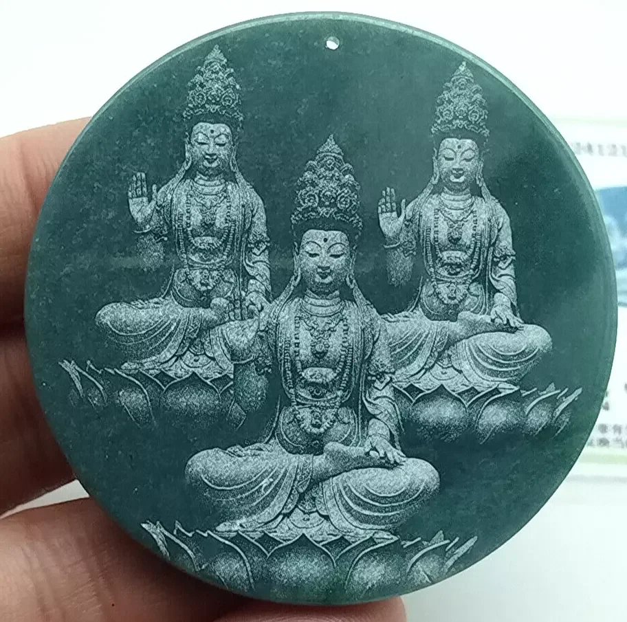 

Certified Green Burma Natural Type A Jade Jadeite Guanyin Kwan Yin God Pendant
