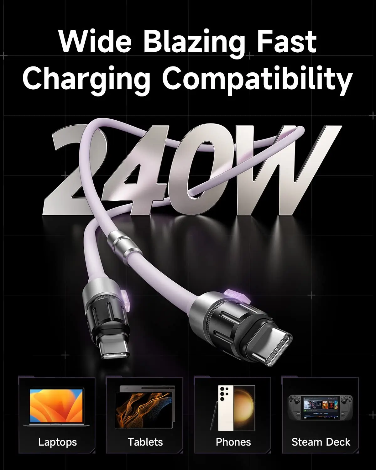 SHARGE 240W USB C PD3.1 5A MAX Fast Charging Cable for iPhone 15 Macbook Pro iPad Samsung Built-in E-marker Chip