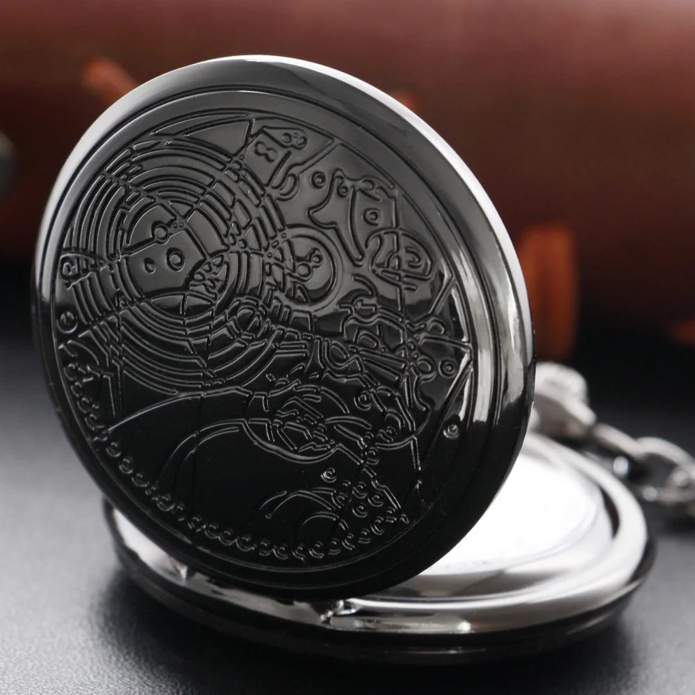 

Black Complex Puzzle Route Pattern Quartz Pocket Watch Vintage Fob Chain Accessories Clock Men's and Children's Holiday Gift