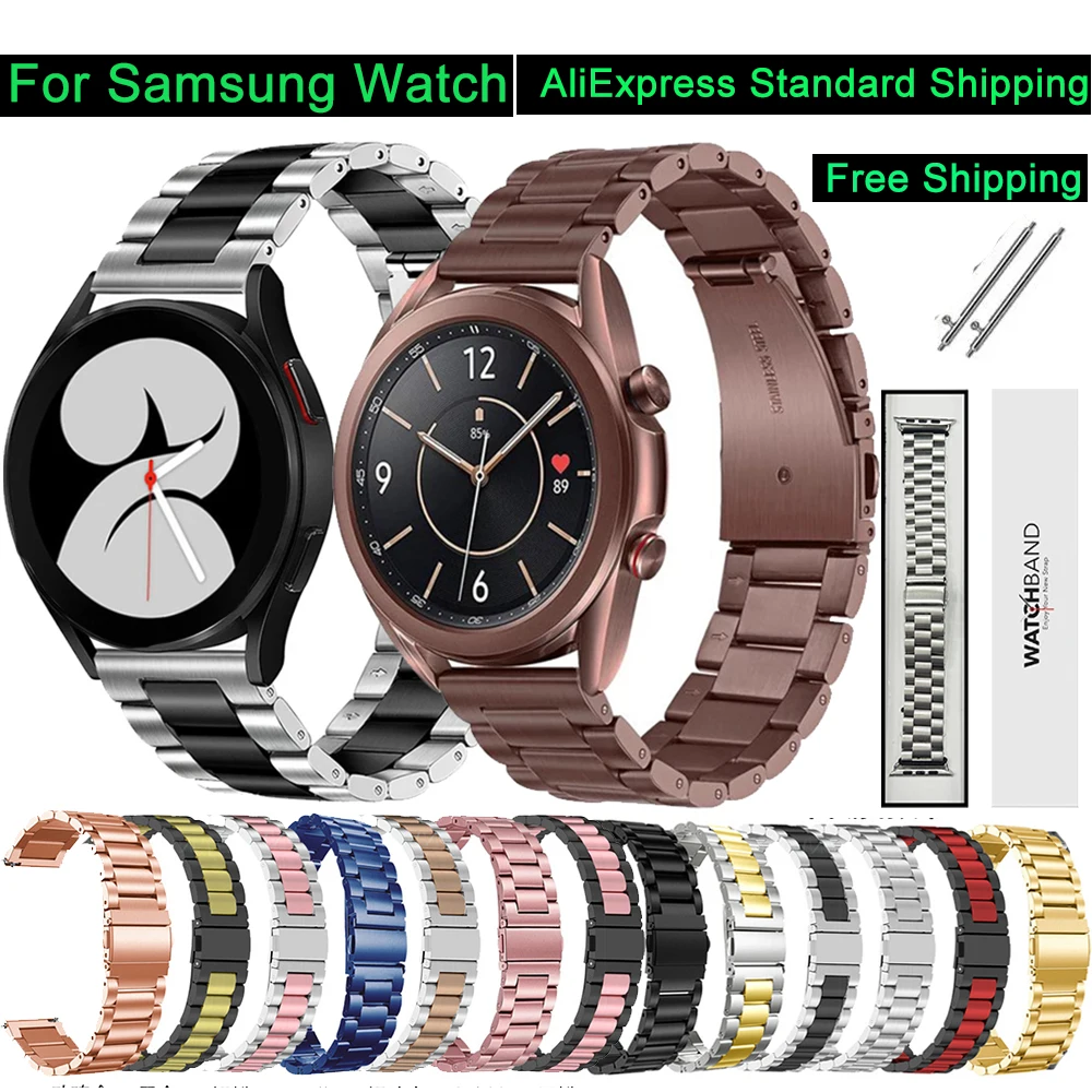 Correa de acero inoxidable para Samsung Galaxy Watch, pulsera con 3 engranajes, Puerto Galaxy Watch 4, Samsung S3 S2 Active, 20mm, 22mm