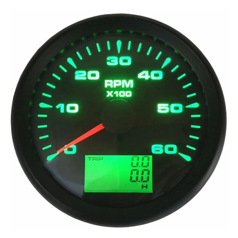 85mm Tachometers Gauges Tuning 0-6000RPM Sus316L Bezel Rev Counters Devices Trip Hourmeters Green Backlight for Auto Ships Truck