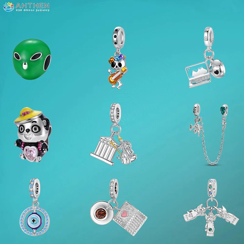 

Ahthen 925 Sterling Silver Hot Sale Beads Coffee Laptop,Panda,Sloth,Rotating Eye Charms fit Snake Chain Bracelets Or Necklaces