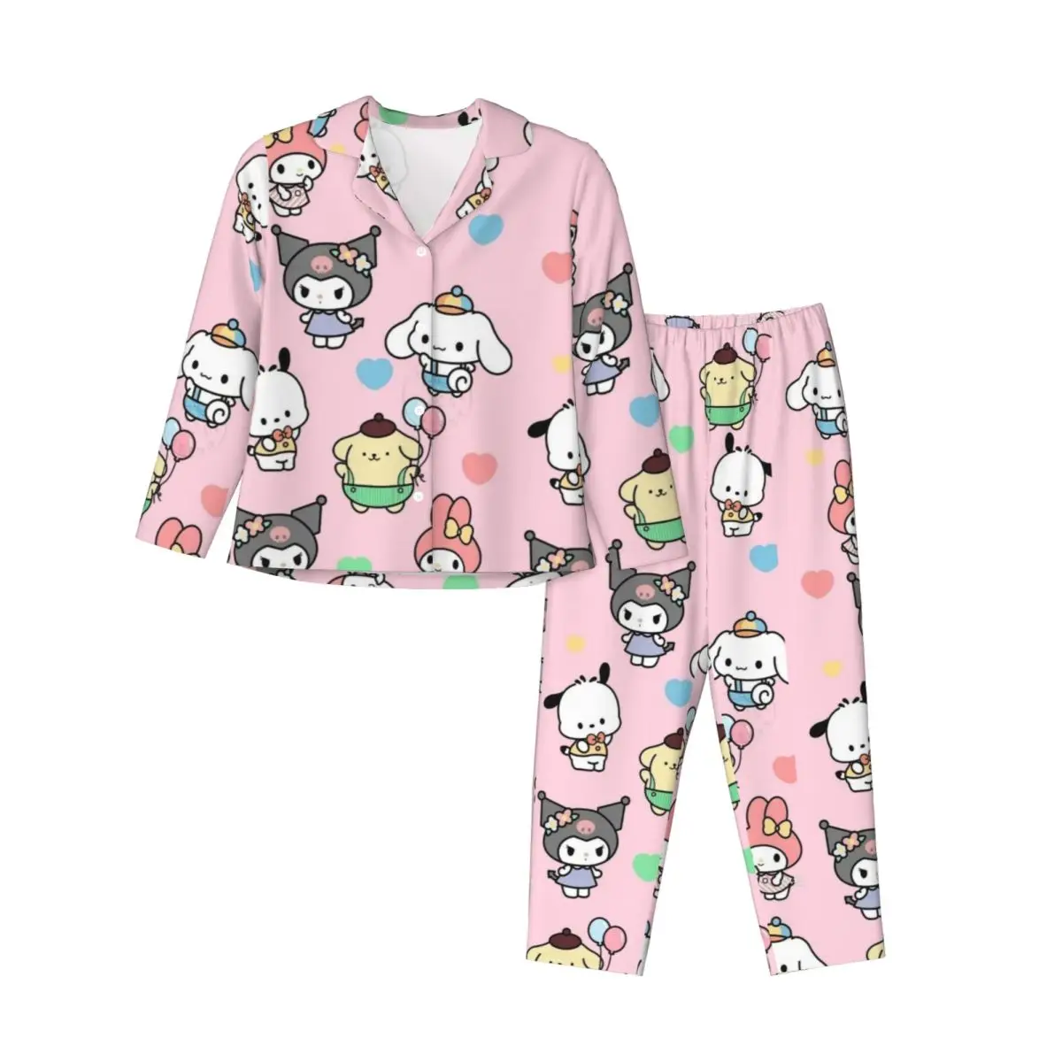 

Sanrio Characters Hello Kitty Kuromi My Melody Women's Pajamas Set Button Down Pajama 2 Piece Suit Pyjama Nightwear Loungewear