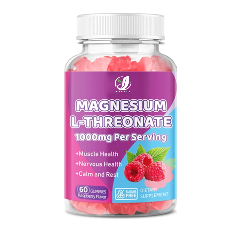 

Магний L-треонат в мягких конфетах 1000 мг, для поддержки мышц, без ГМО, без сахара, со вкусом малины, 60 жевательных конфет
