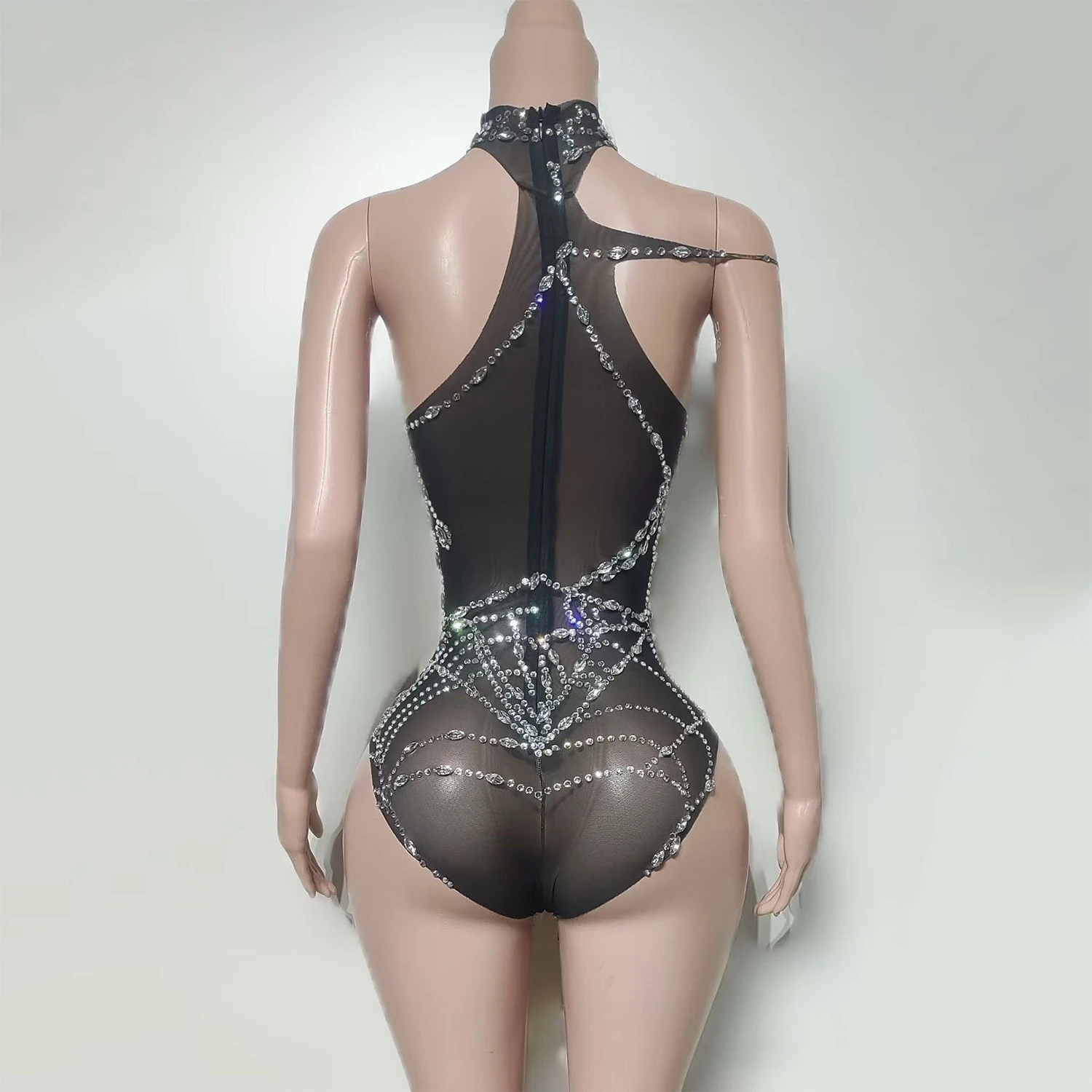 2025 sexy malha perspectiva diamante bodysuit boate bar dj trajes de desempenho feminino modelo gogo dançarinos vestido palco dn21781