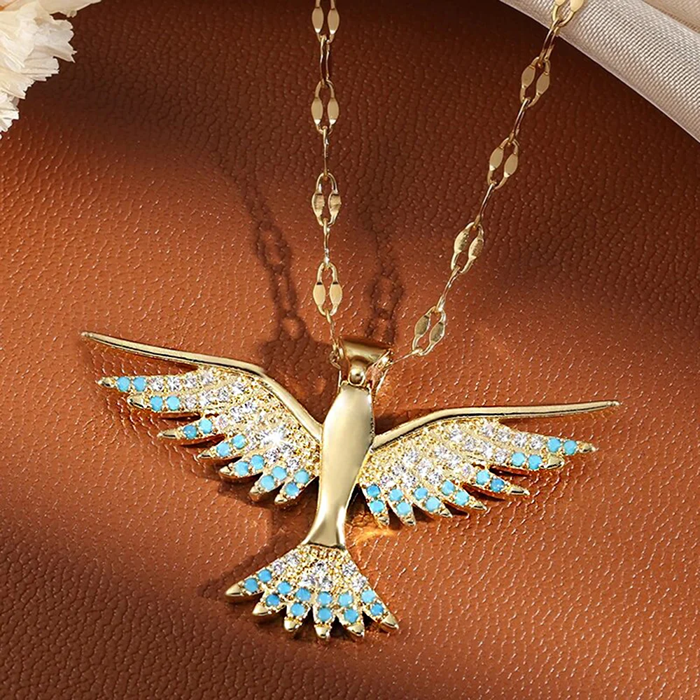 Stainless steel Phoenix Necklaces For Women Hiphop Zircon Gold Color Crystal Clavicle Chain Men Choker Jewelry Gifts