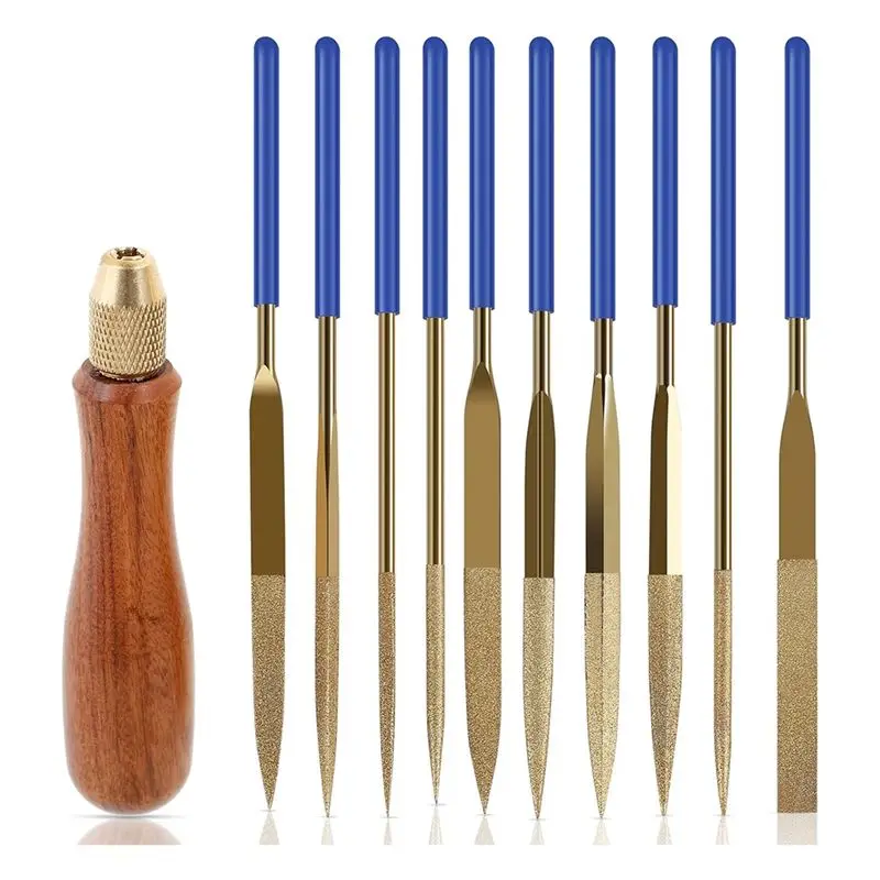 Feb.10 Pcs Needle File Set, Wooden Handles With Brass Collet Chuck, Balance Shock Absorbing Wood Handle File