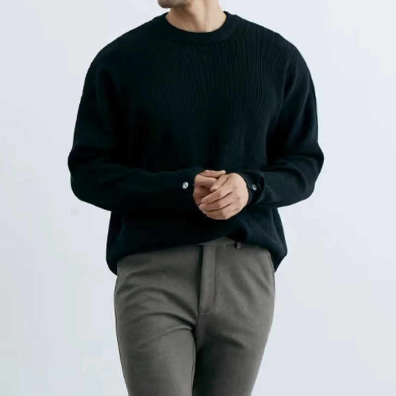 الترفيه اليومي رجالي سليم صالح البلوزات خريف شتاء جديد عادية بلون متماسكة قاع القمم الرجال الملابس موضة محبوك البلوز #6