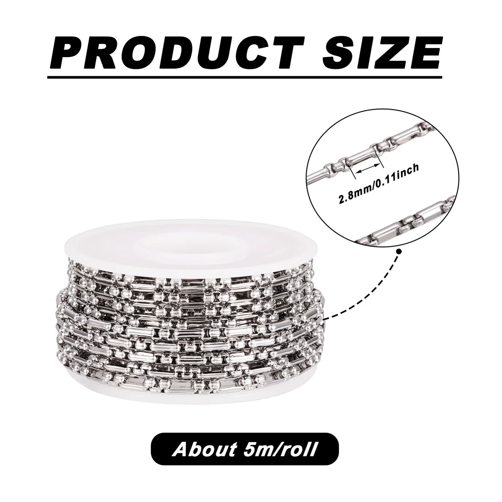 5m/Roll Width 2.8mm Ion Plating Steel Box Chains For Women Men DIY Jewelry Bracelet Necklace Venetian Chains Unwelded with Spool
